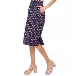 NWOT J Crew Factory Womens Navy Floral Pull On Pencil MIDI Skirt Small